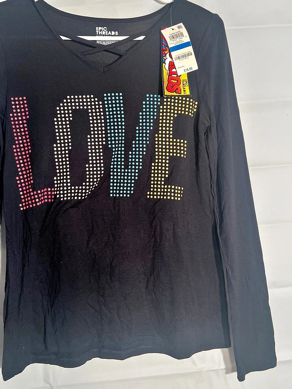 Epic Threads Long Sleeve Color Block Tee Black & Pink XL NWT